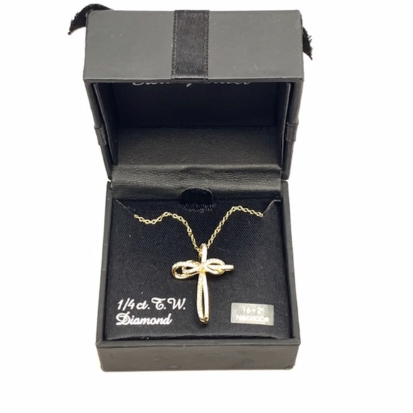 14K GOLD OVER 925 ST SILVER DIAMOND CROSS NECKLACE - Picture 9 of 10